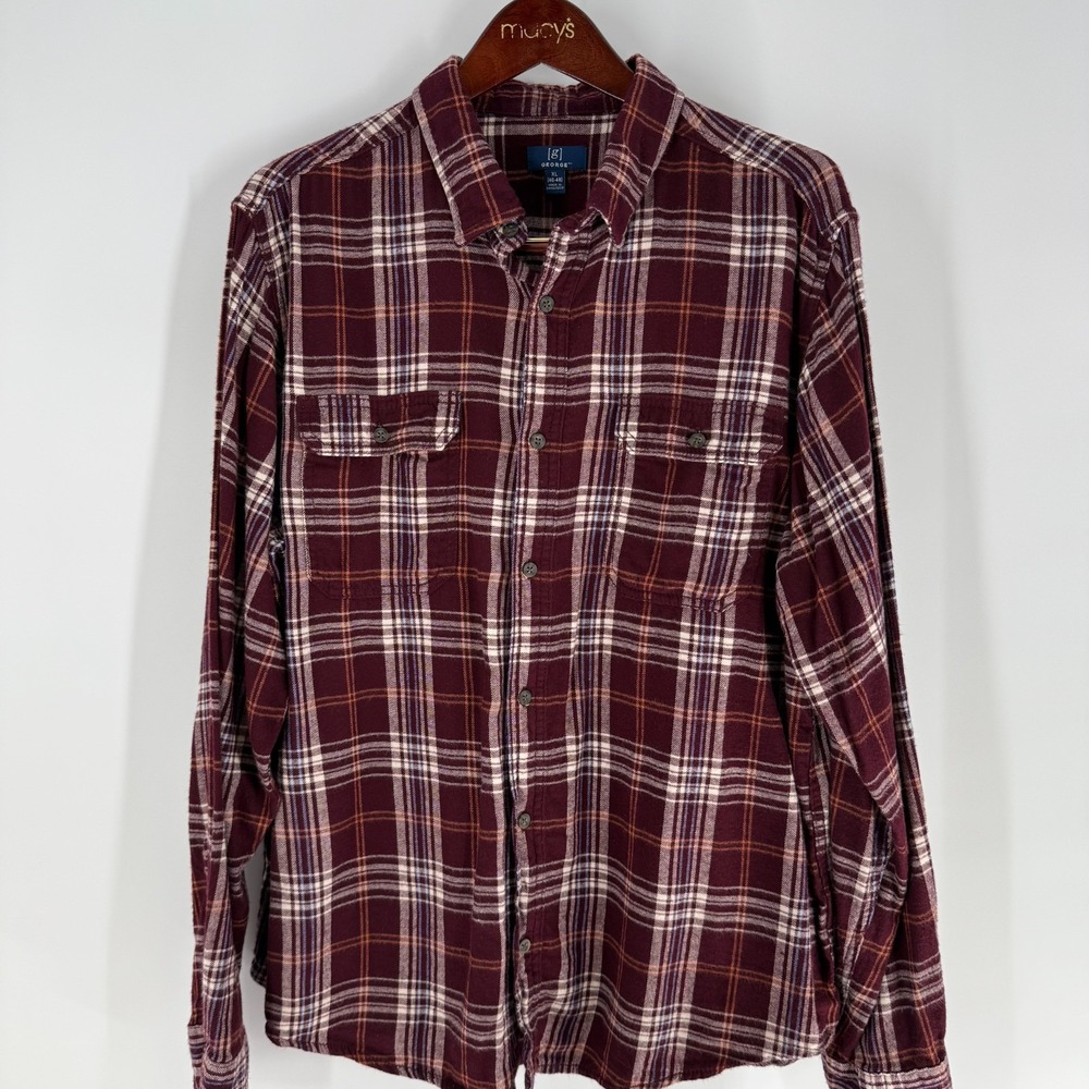 George Flannel Plaid Western Cowboy Button-Up Shirt Multicolor Size XL (46-48)